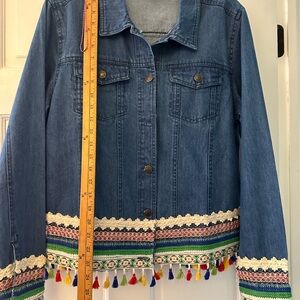 Embroidered Denim Jacket with Tassels